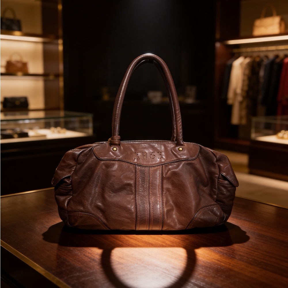 Classic Brown Leather Satchel Handbag